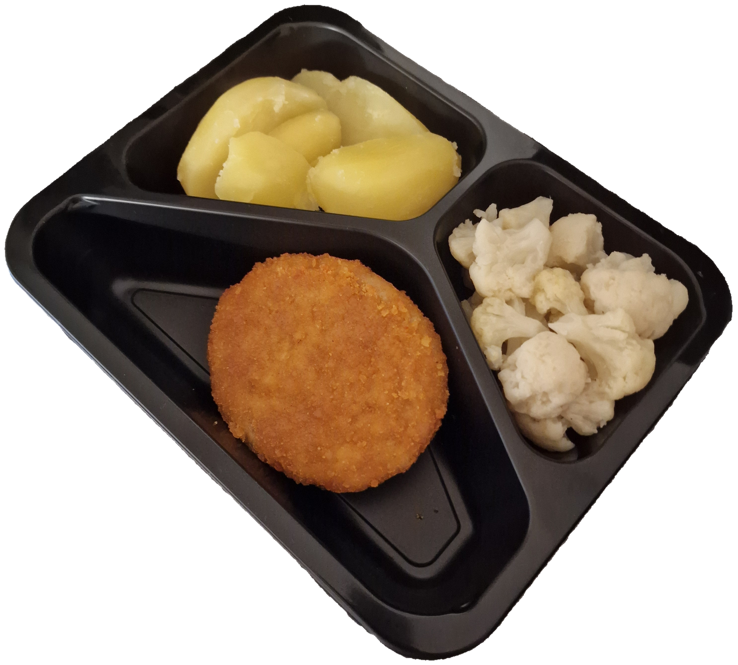 Gekookte aardappelen met bloemkool en een kipschnitzel