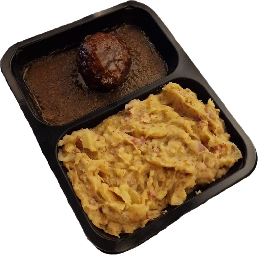 Stamppot hete bliksem met een gehaktbal