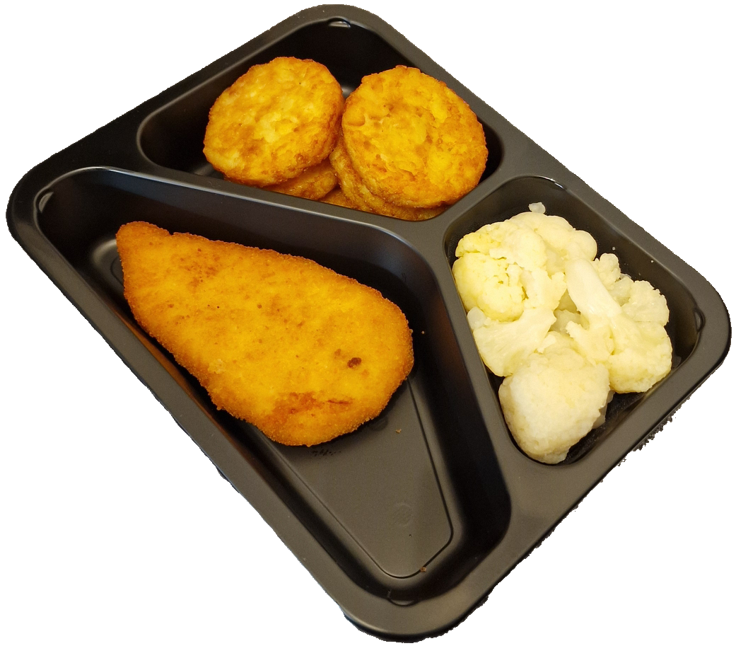 Röstirondjes met bloemkool en een kipschnitzel