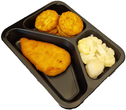 Röstirondjes met bloemkool en een kipschnitzel